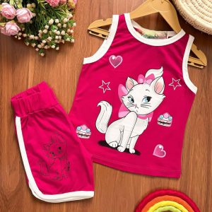 تاپ شورتک دخترانه طرح گربه اشرافی کد 11310