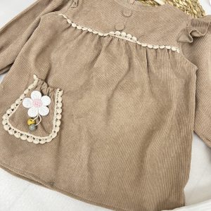 پیراهن سارافن مخمل کبریتی دخترانه 1 تا 4 سال کد 11903