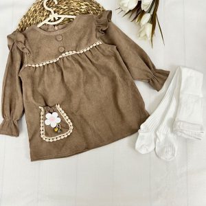پیراهن سارافن مخمل کبریتی دخترانه 1 تا 4 سال کد 11903