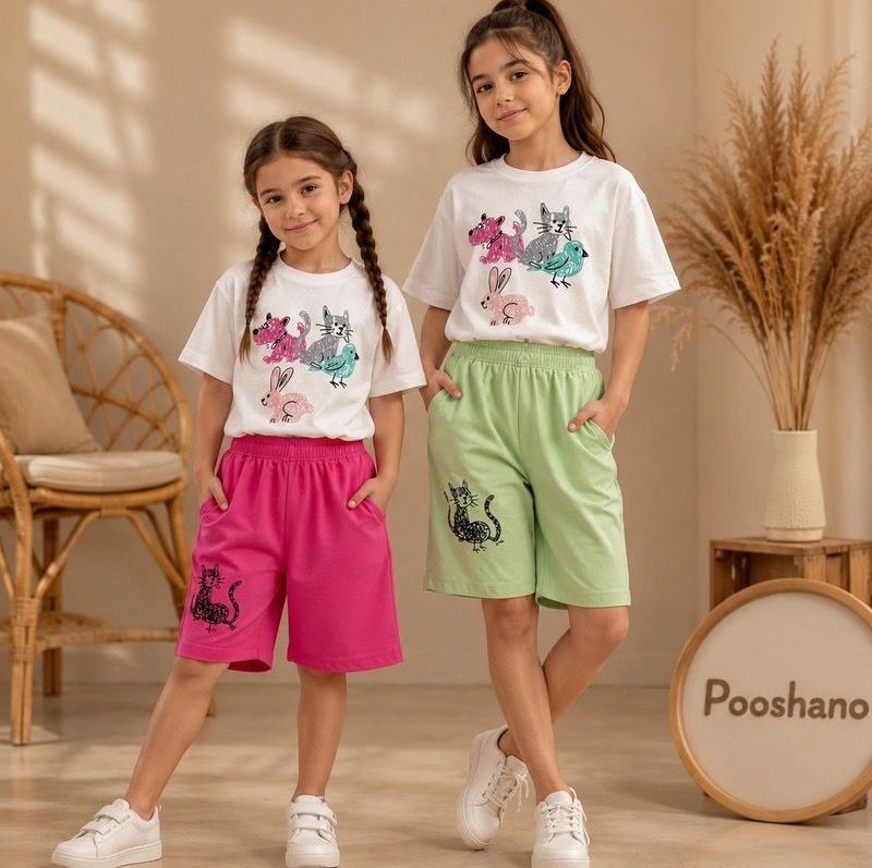 تیشرت شلوارک حیوانات 1 تا 6 سال کد 11427
